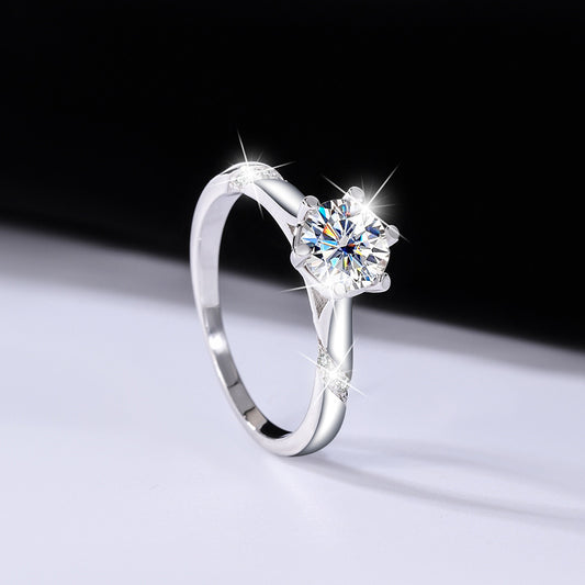 [B003]S925 Sterling Silver Classic Wedding Rings Simple Atmosphere Moissanite Ring