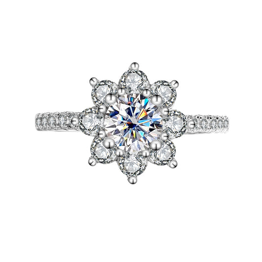 [B004]S925 Sterling Silver Classic Sunflower Hot Sale Moissanite Ring