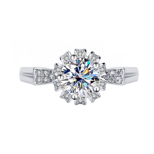 [B019]S925 Sterling Silver Star Cute Cat Ears Hand Bouquet Wedding Gift Moissanite Ring