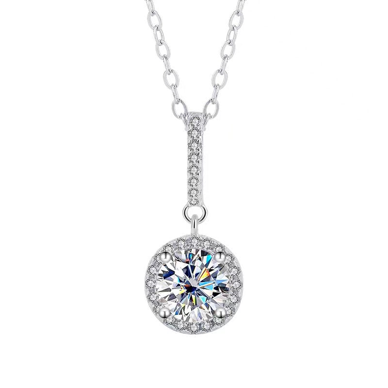 [N01]S925 Sterling Silver Classic Round Wrap Moissanite Necklace