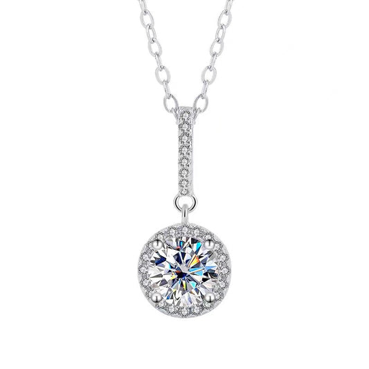 [N01]S925 Sterling Silver Classic Round Wrap Moissanite Necklace