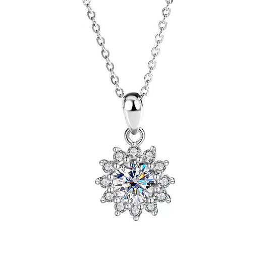 [N03A]S925 Sterling Silver Fashionable Sunflower Moissanite Necklace