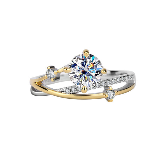 [B021]S925 Sterling Silver Star Trail Twisted Fashion Moissanite Ring