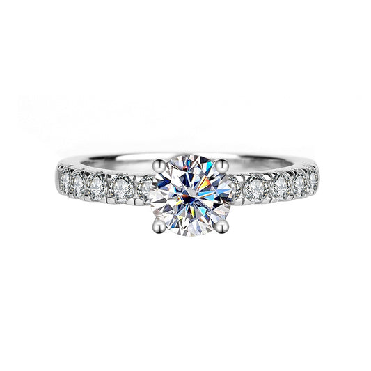 [B022]S925 Sterling Silver Deluxe Four Claw Setting Atmospheric Simple Fashion Daily Travel Moissanite Ring