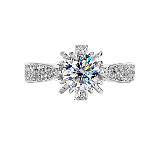 [B020]S925 Sterling Silver Four Claw Setting Round Flower Wrap Romantic Wedding Moissanite Ring