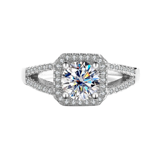 [B031]S925 Sterling Silver Luxury Princess Square Bag Noble Moissanite Ring