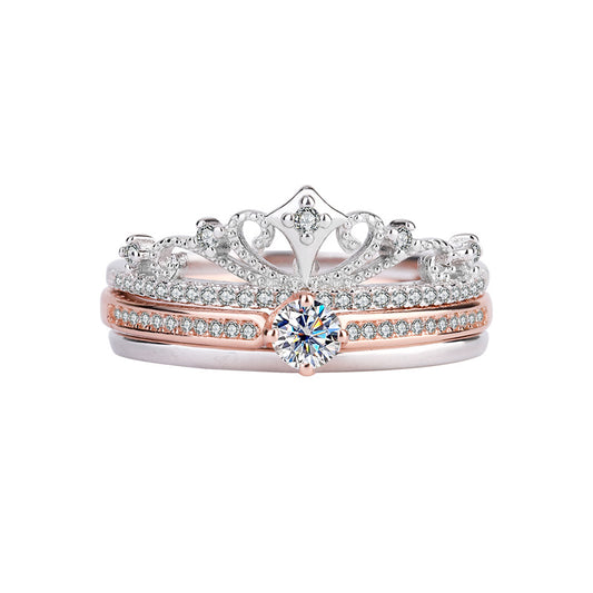 [B101]S925 Sterling Silver Fireworks Castle Rose Gold Crown Cute Ins Moissanite Ring