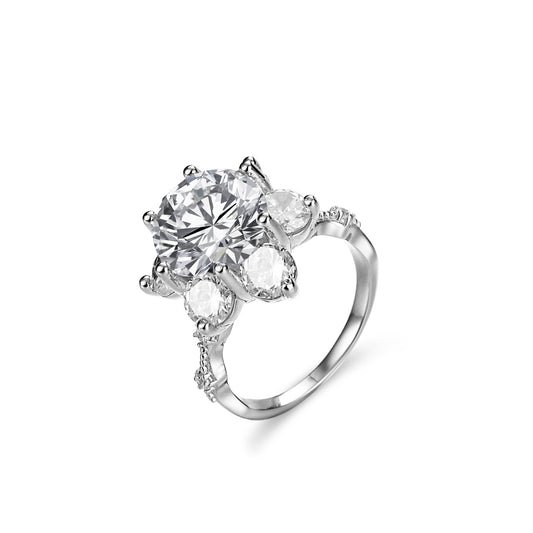 [B056]S925 Sterling Silver Buster Flower Super Personalized Striking Moissanite Ring