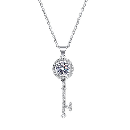 [N04]S925 Sterling Silver Personalized Key Style Moissanite Necklace