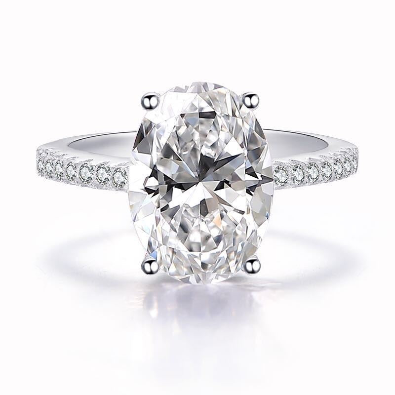 [G61]S925 Sterling Silver Classic four-prong setting, dove-egg shape, high quality zircon ring