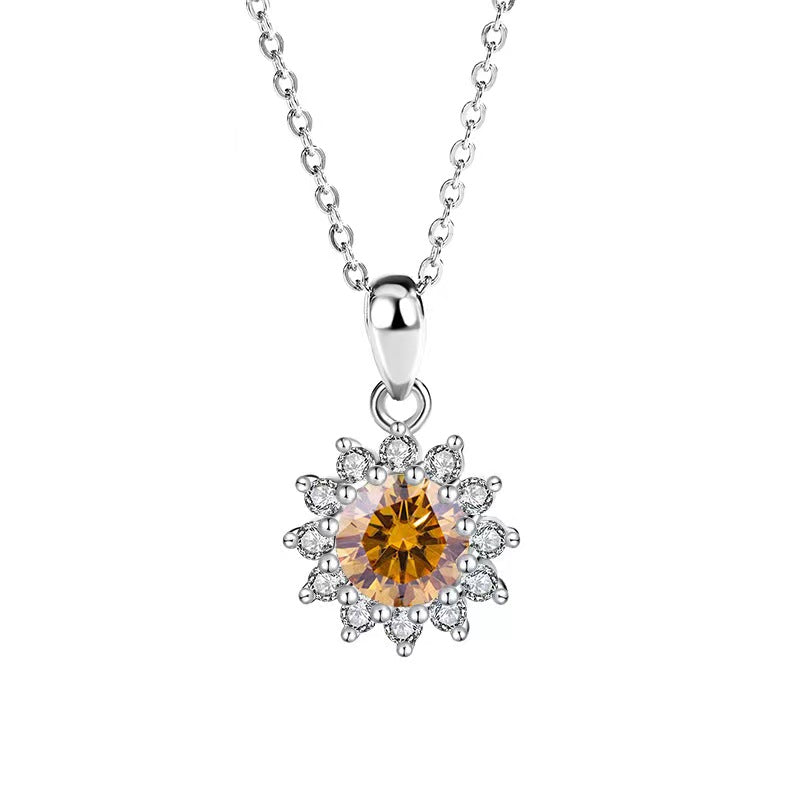 [N03A]S925 Sterling Silver Fashionable Sunflower Moissanite Necklace