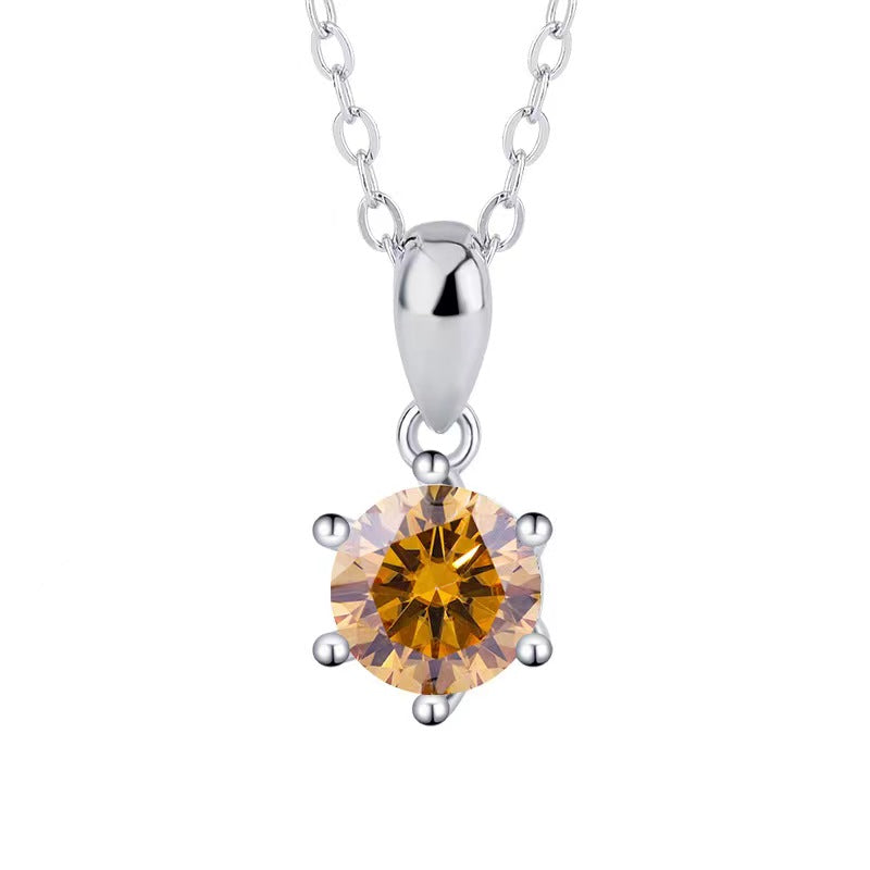 [N02]S925 Sterling Silver Classic Six Claw Setting Everyday Wear Moissanite Necklace