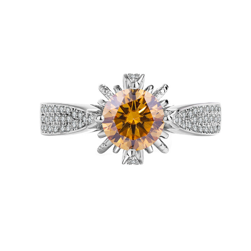 [B020]S925 Sterling Silver Four Claw Setting Round Flower Wrap Romantic Wedding Moissanite Ring