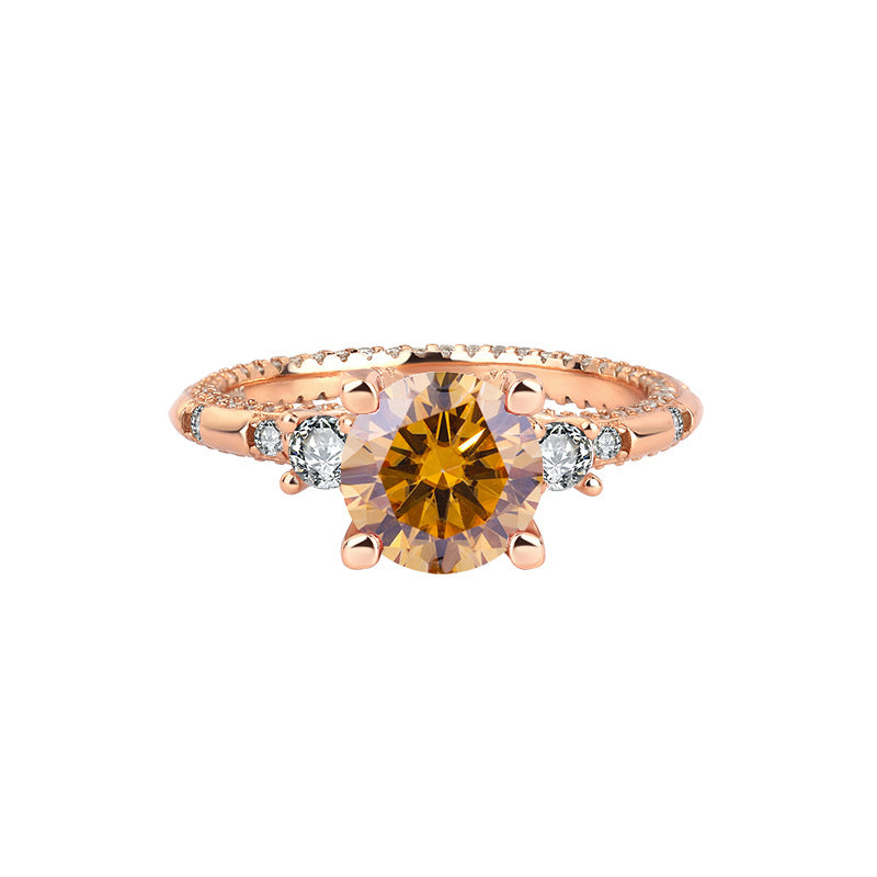 [B120]S925 Sterling Silver Starburst Beautiful Rose Gold Color Moissanite Ring