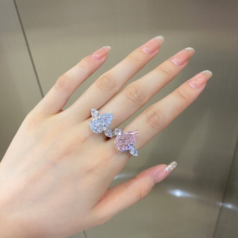 [G41]S925 Sterling Silver High quality teardrop shaped cubic zirconia ring