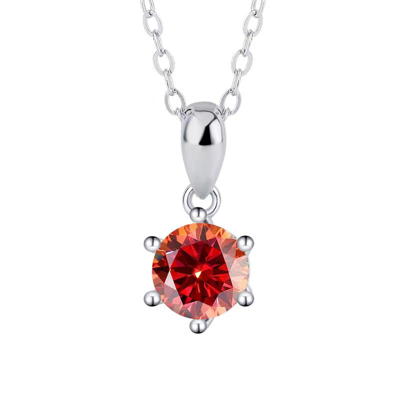 [N02]S925 Sterling Silver Classic Six Claw Setting Everyday Wear Moissanite Necklace