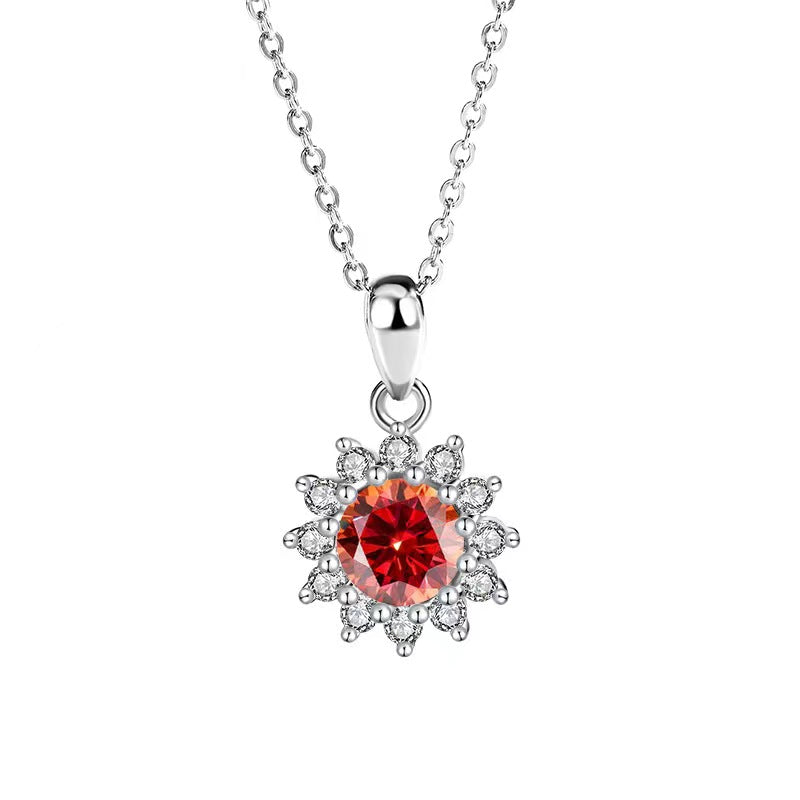[N03A]S925 Sterling Silver Fashionable Sunflower Moissanite Necklace