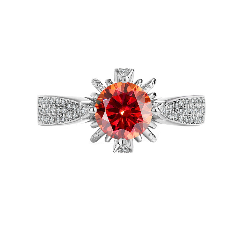 [B020]S925 Sterling Silver Four Claw Setting Round Flower Wrap Romantic Wedding Moissanite Ring