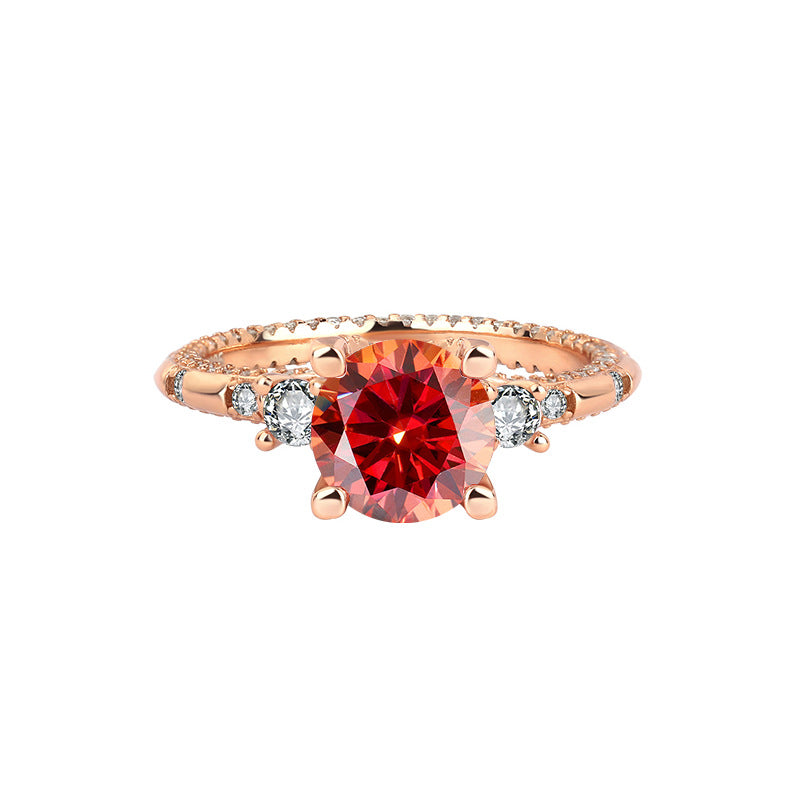 [B120]S925 Sterling Silver Starburst Beautiful Rose Gold Color Moissanite Ring