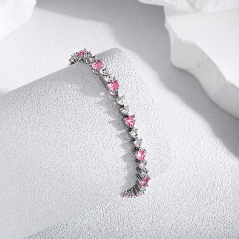 [G105]S925 Lovely Love Cut Cubic Zirconia Bracelet