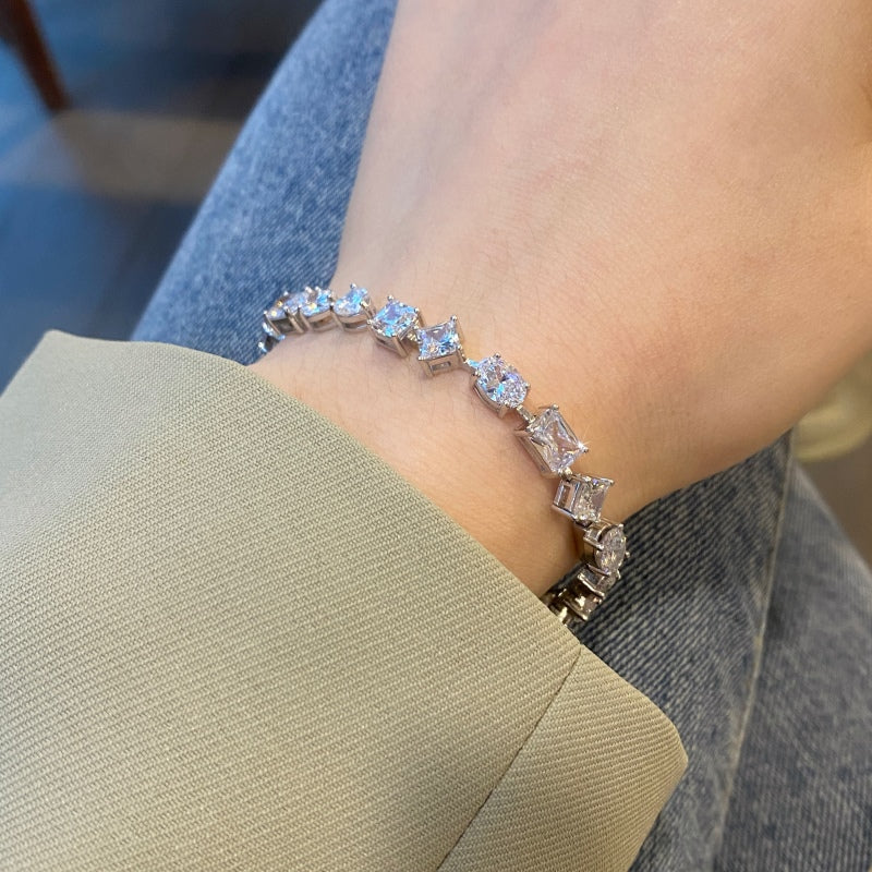 [G103]S925 Sterling Silver Personalized Special Cut Cubic Zirconia Bracelet
