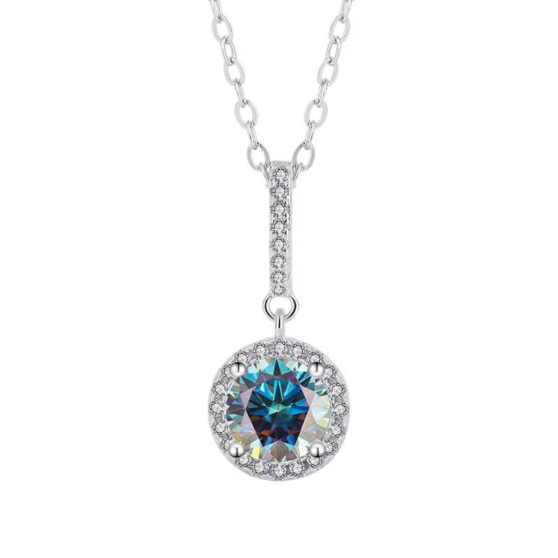 [N01]S925 Sterling Silver Classic Round Wrap Moissanite Necklace