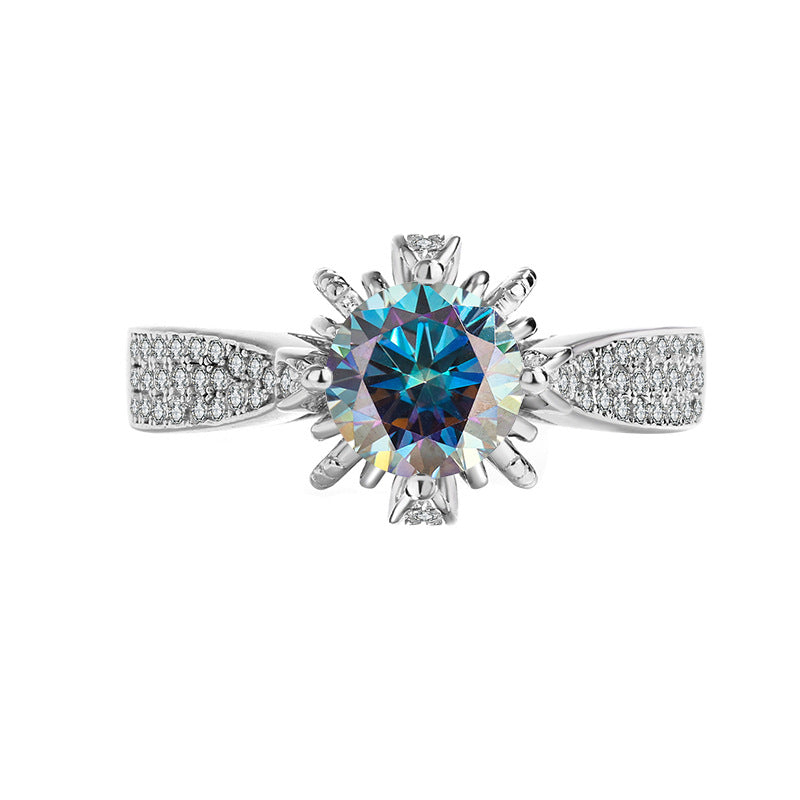 [B020]S925 Sterling Silver Four Claw Setting Round Flower Wrap Romantic Wedding Moissanite Ring