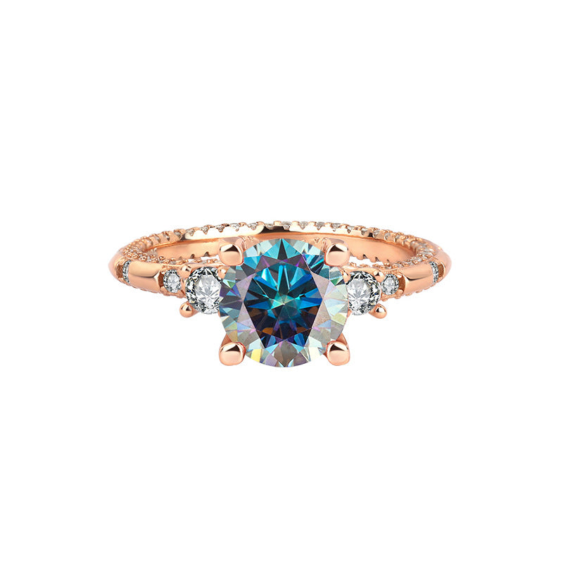 [B120]S925 Sterling Silver Starburst Beautiful Rose Gold Color Moissanite Ring