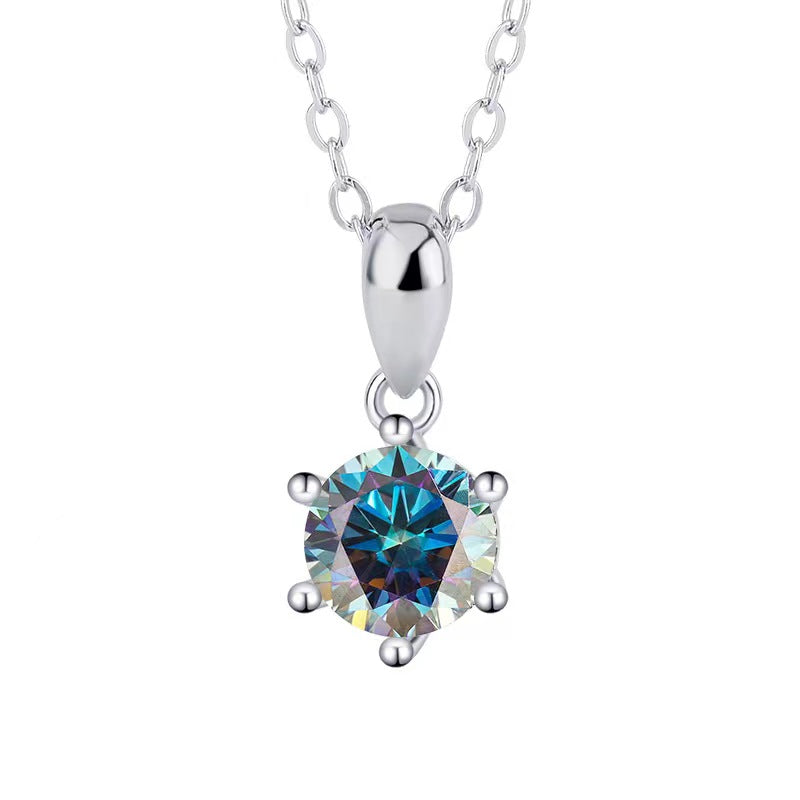 [N02]S925 Sterling Silver Classic Six Claw Setting Everyday Wear Moissanite Necklace