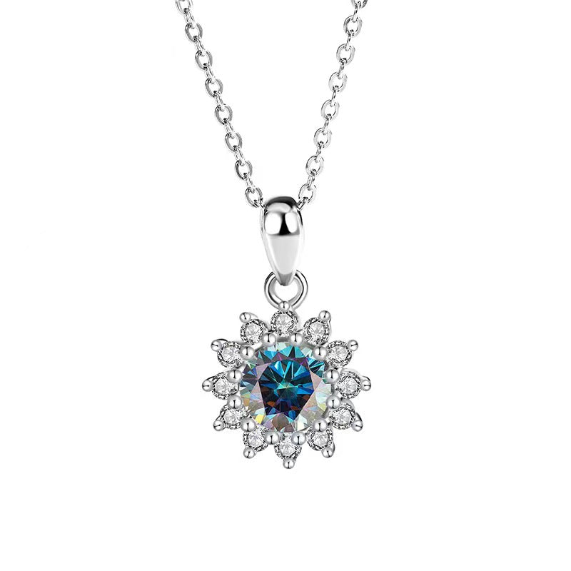 [N03A]S925 Sterling Silver Fashionable Sunflower Moissanite Necklace