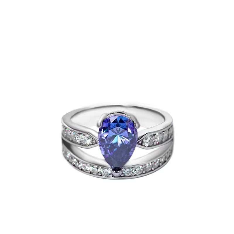 [A08]-925 Sterling Silver Pear-shaped Moissananite Rings（Full Moissananite）