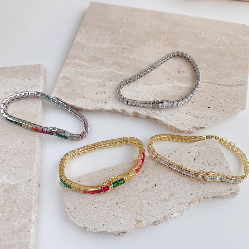 [G102A] S925 Sterling Silver Trendy Rainbow Candy Cubic Zirconia Bracelet