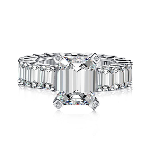 [G17]S925 Sterling Silver Classic Emerald Cut High Carbon Diamond Ring