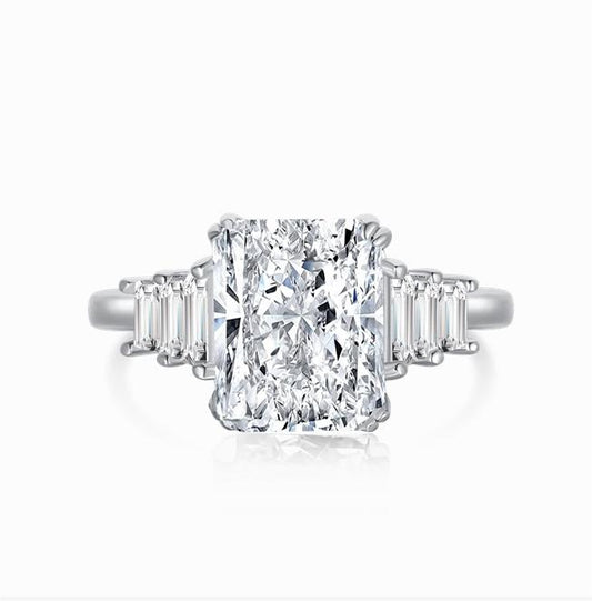 [G18]S925 Sterling Silver High Quality 8A Grade Radiant Ice Cut Cubic Zirconia Ring