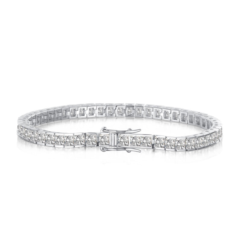 [G102B]S925 Fashion Princess Cut Cubic Zirconia Bracelet