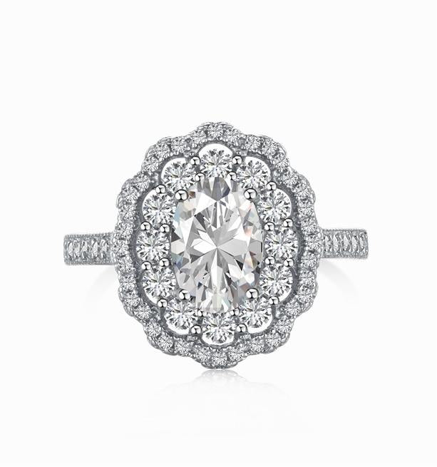 [G63]S925 Sterling Silver Oversized Luxury Aristocratic Evening Party Cubic Zircon Ring