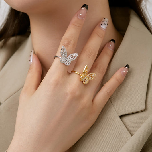 [G06]S925 Sterling Silver Cute Butterfly High Carbon Diamond Ring