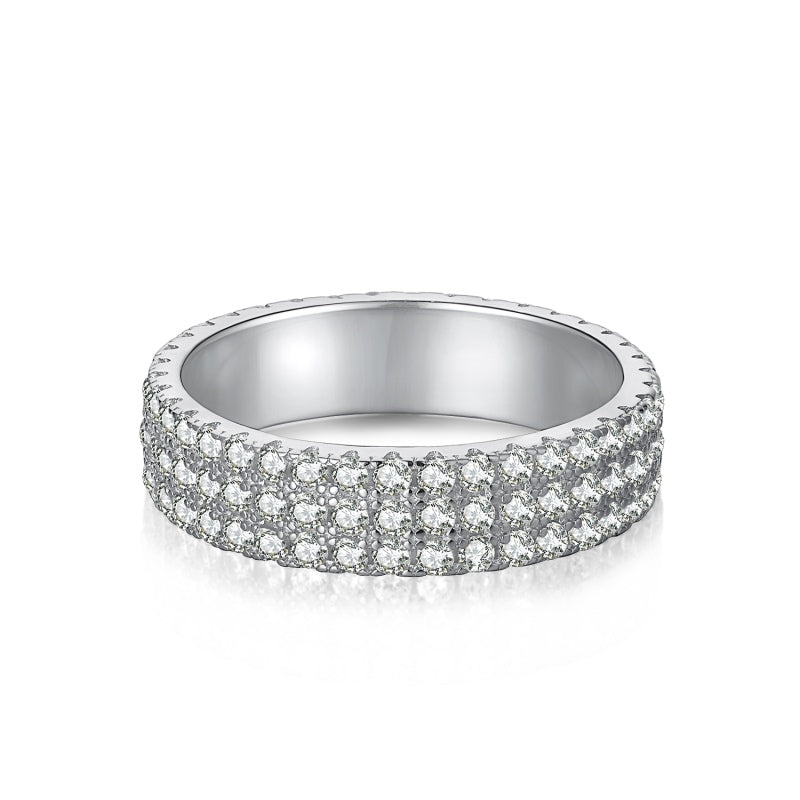 [G84]S925 Sterling Silver Classic Full Diamonds High Carbon Diamond Ring Band