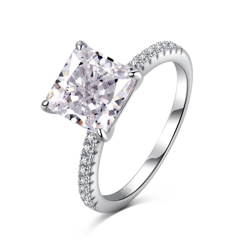 [G36]S925 Sterling Silver Classic Princess Cut Cubic Zirconia Ring