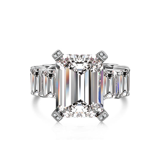[G14]S925 Sterling Silver Grandmother Cut Heavy Duty High Carbon Diamond Ring