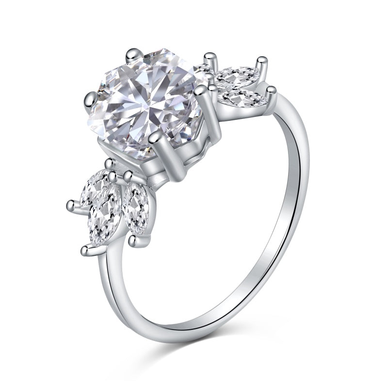 [G35]S925 Sterling Silver Distinctive Hexagonal Ice Cut Fashion Cubic Zirconia Ring