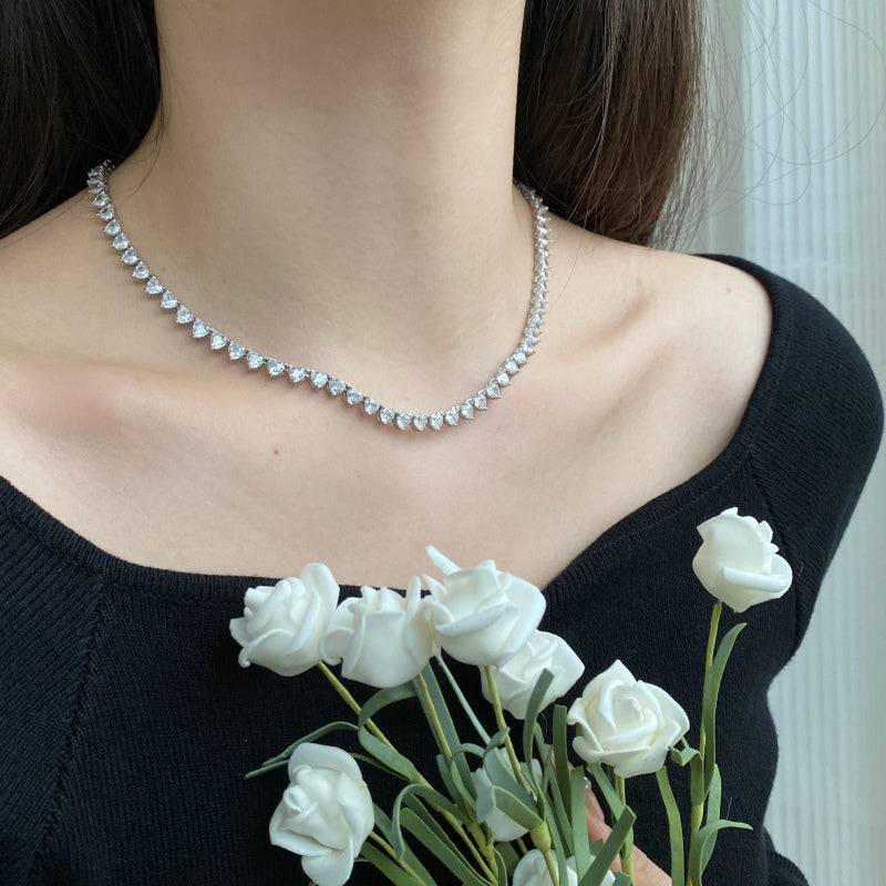 [G201]S925 Sterling Silver High Carbon Diamond Cubic Zirconia Love Heart Fashion Necklace