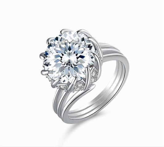 [G07]S925 Sterling Silver Rose Firework Cut High Carbon Diamond Ring