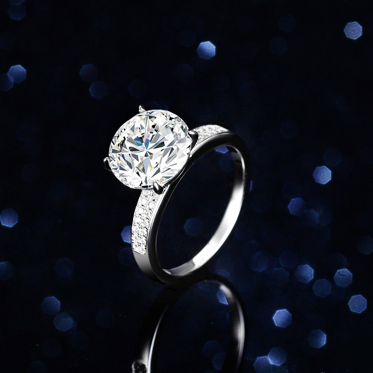 [B055]S925 Sterling Silver Classic Oversized Super Sparkle Moissanite Ring
