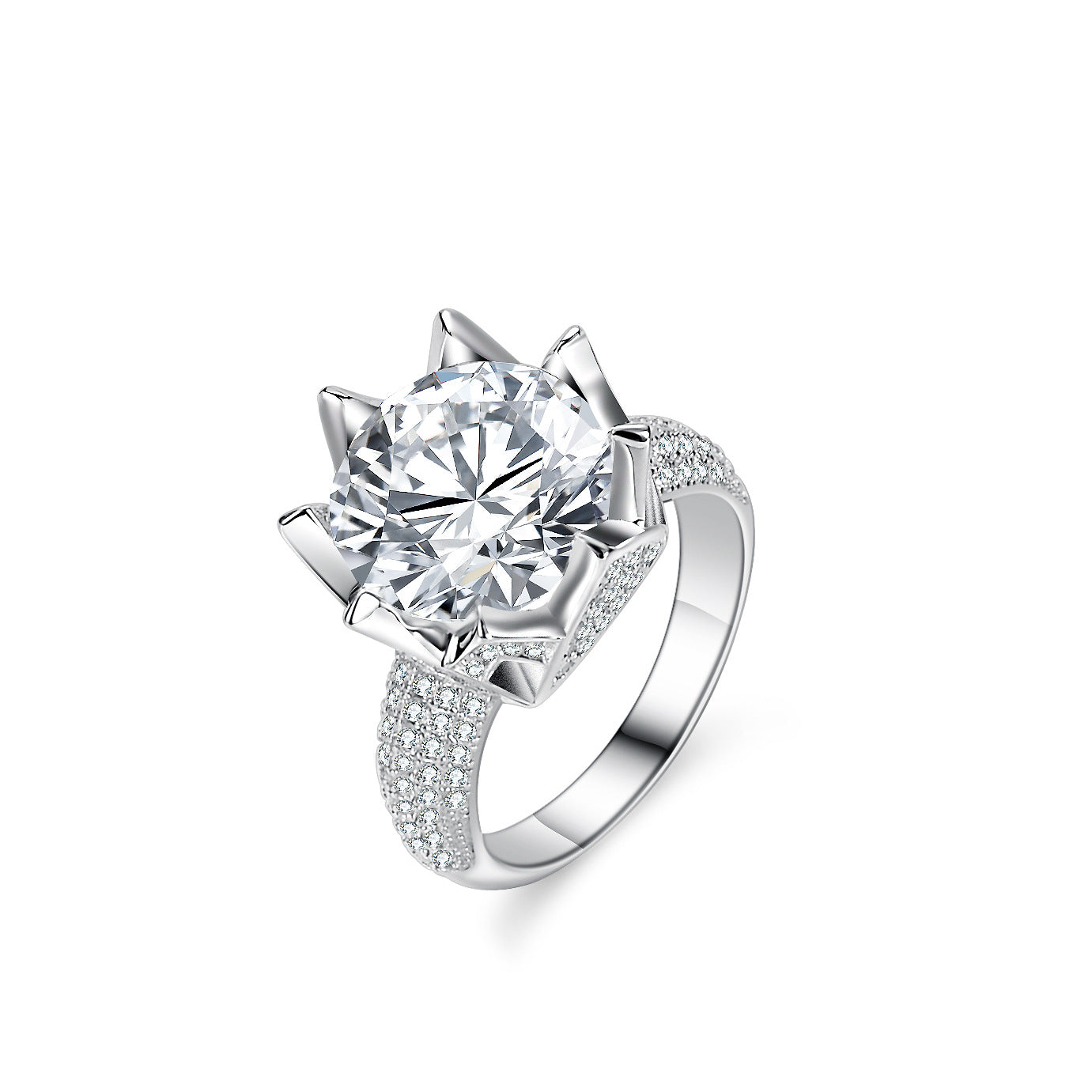 [B053]S925 Sterling Silver Queen's Crown fancy Moissanite Ring
