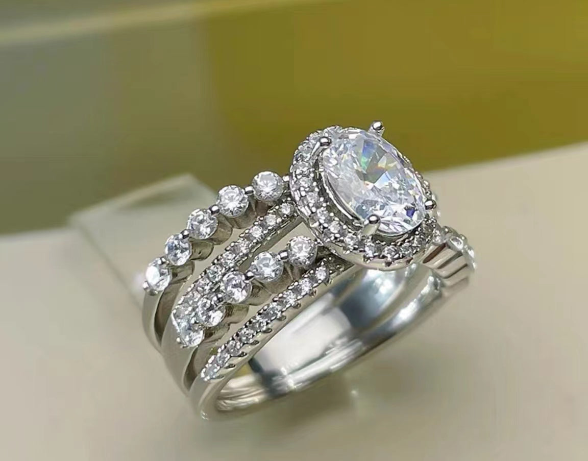 [A14]  S925 Sterling Silver Ring （Full Moissananite） Wedding Engagement
