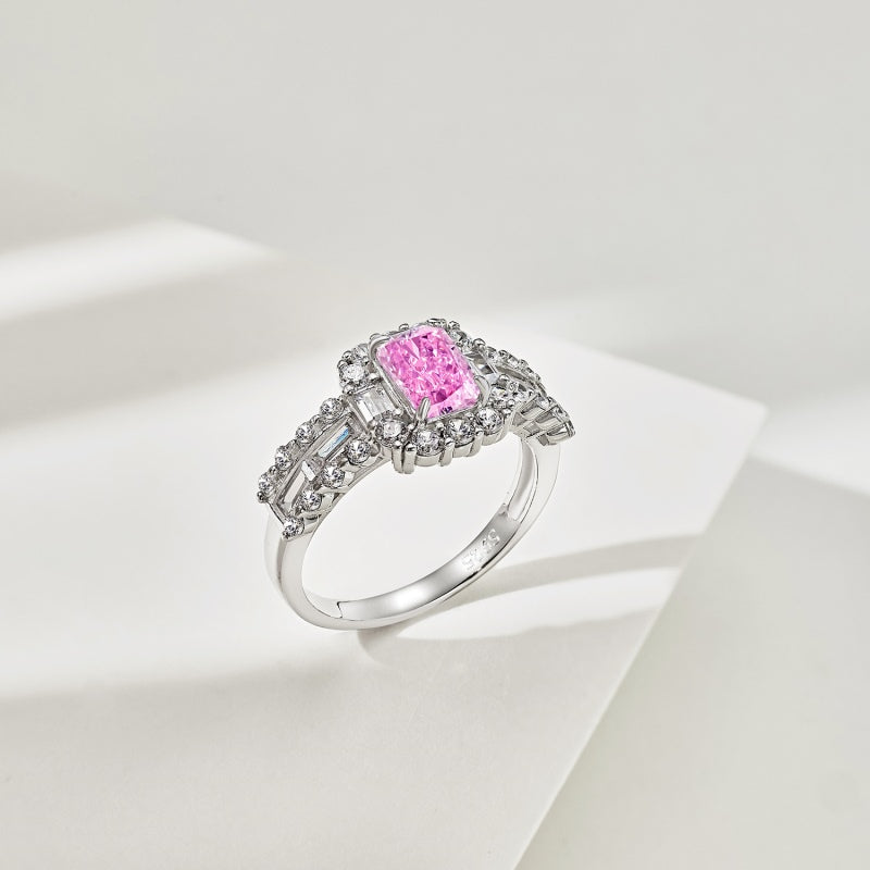 [G22]S925 Sterling Silver Aura of Classics Radiant Cut High Carbon Diamond Ring