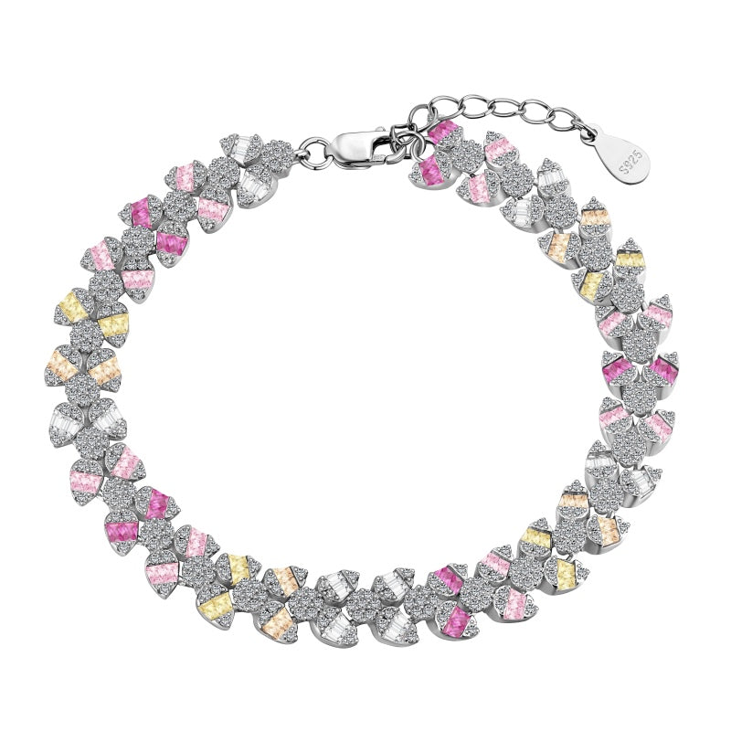 [G101]S925 Sterling Silver Trendy Cocktail Colorful Cubic Zirconia Bracelet