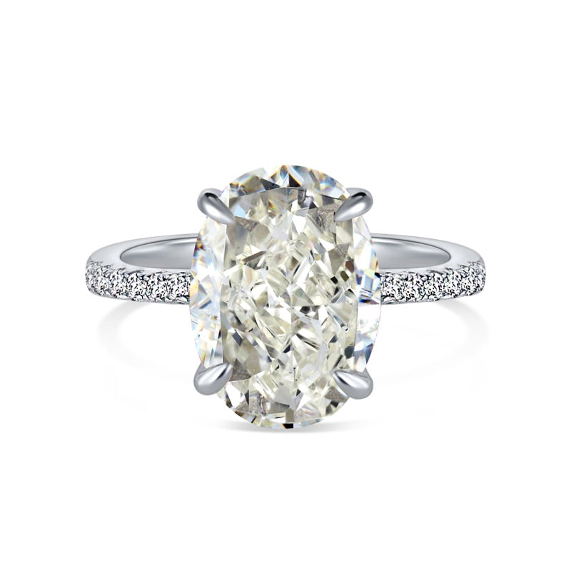 [G61]S925 Sterling Silver Classic four-prong setting, dove-egg shape, high quality zircon ring
