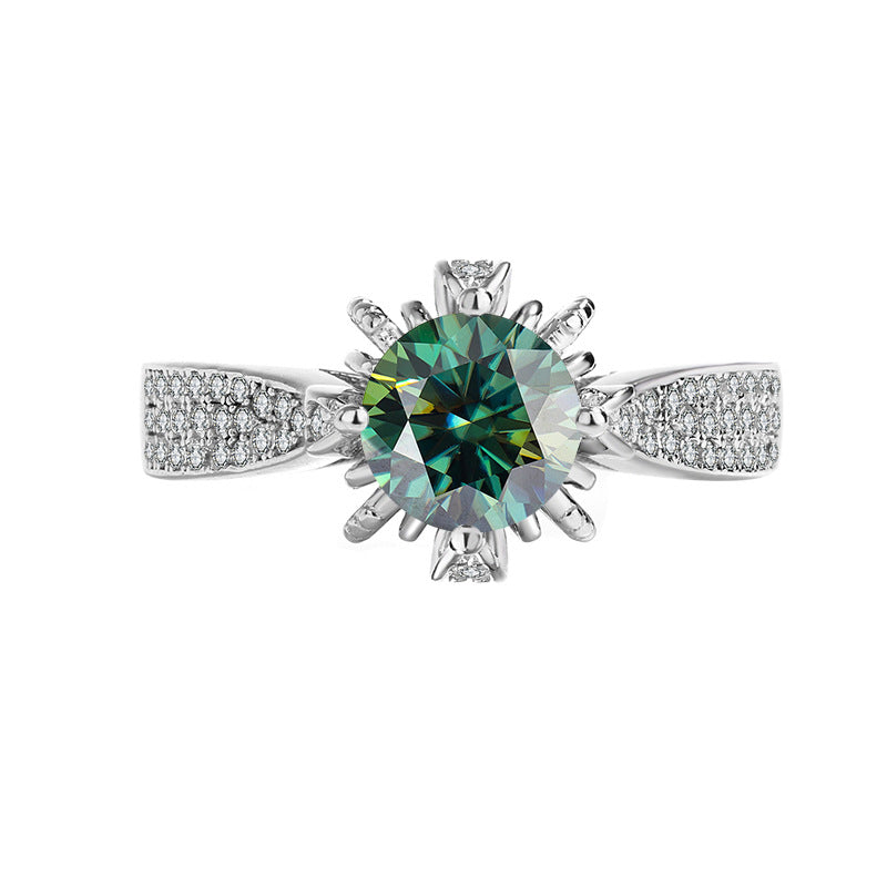 [B020]S925 Sterling Silver Four Claw Setting Round Flower Wrap Romantic Wedding Moissanite Ring